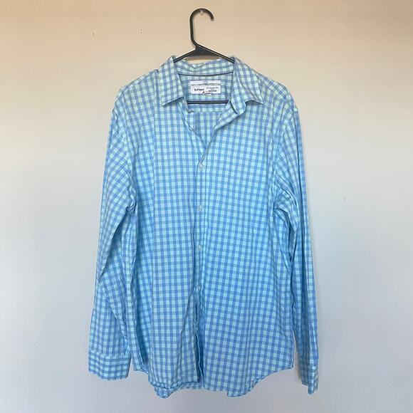 Old Navy The Signature Shirt Mens XL Blue Plaid Slim Fit Built In Flex Non Iron - Picture 1 of 5